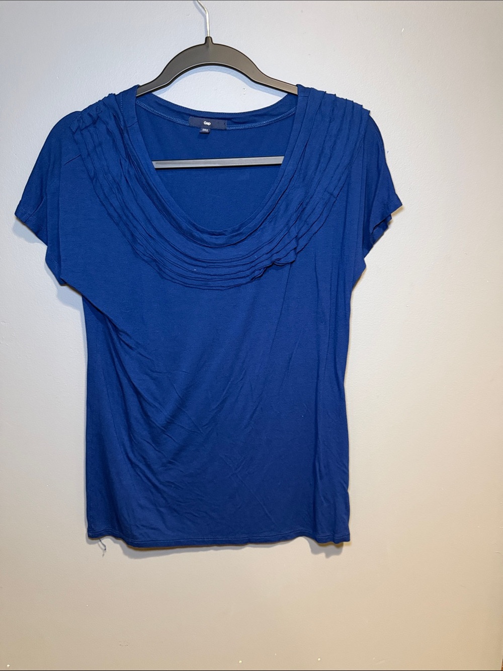 Blue Women's Pleated Scoop Neck Top